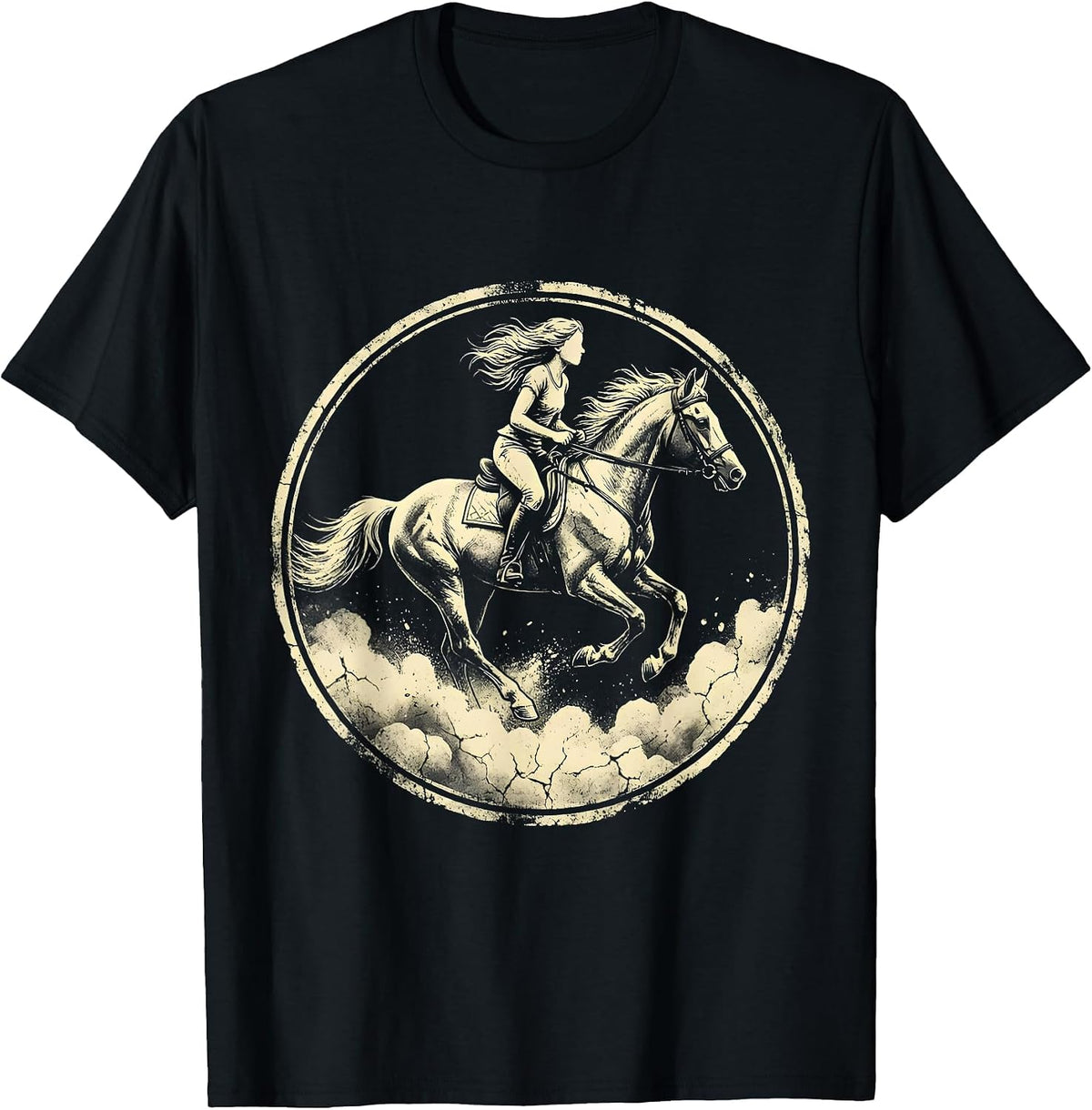 Men's Western Cowgirl Horseback Riding Dust Trail Design T-Shirt - Black