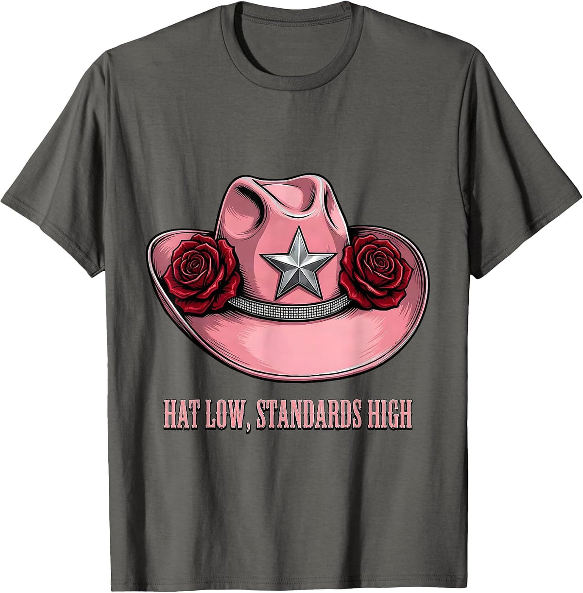 Hat Low Standards High Cowboy Western Design T-Shirt - Asphalt Grey