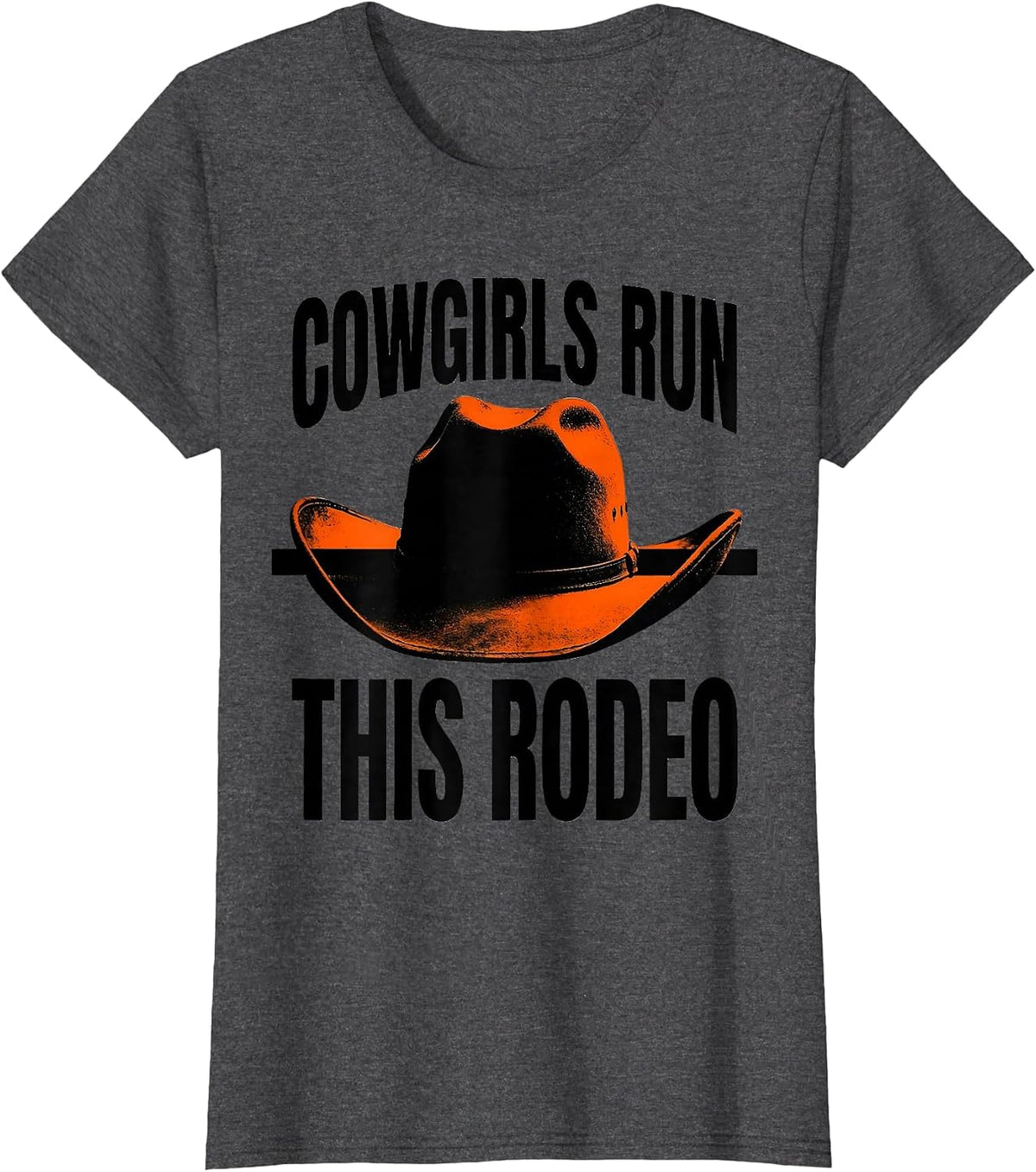 Women's Cowgirls Run This Rodeo Western Design T-Shirt - Dark Heather Grey