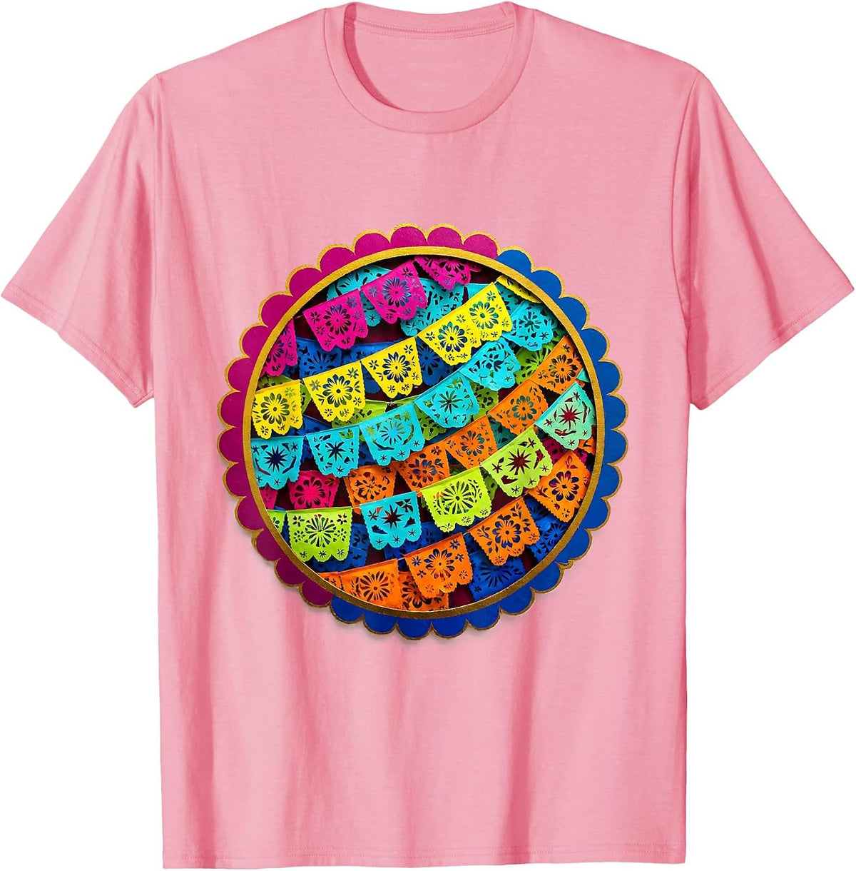 Kids Mexico Colorful Papel Picado Banner Design T-Shirt - Pink