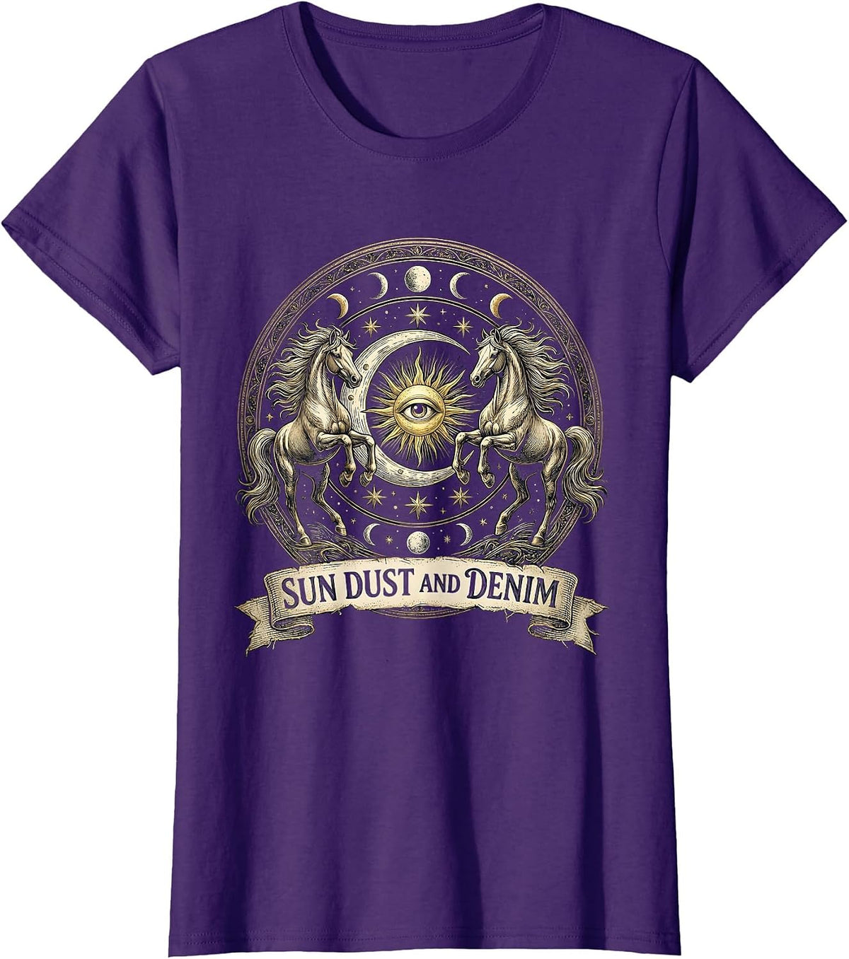 Women's Sun Dust and Denim Cowgirl Graphic Design T-Shirt - Purple