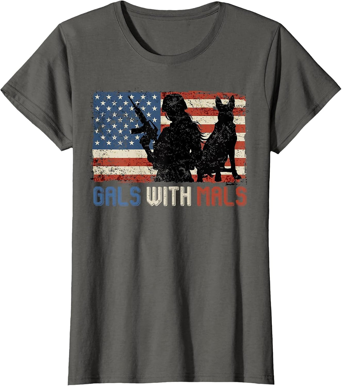 Malinois Women GALS with MALS Belgian Shepherd America T-Shirt - Asphalt Grey