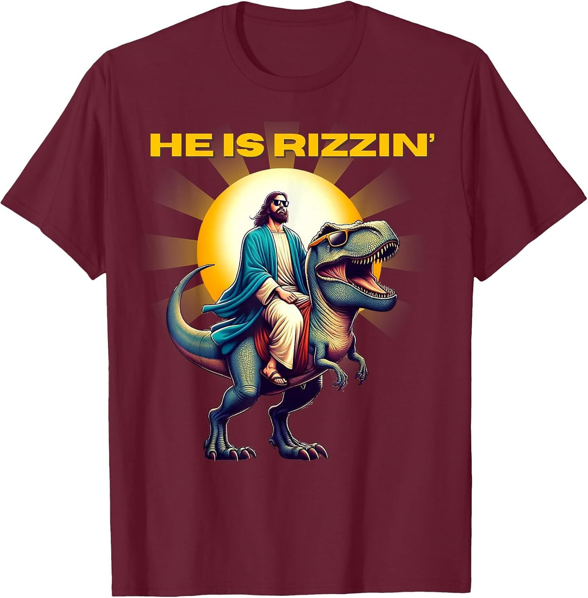 He is Rizzen Jesus Has Rizzen Retro Christian Easter 2026 T-Shirt - Burgundy