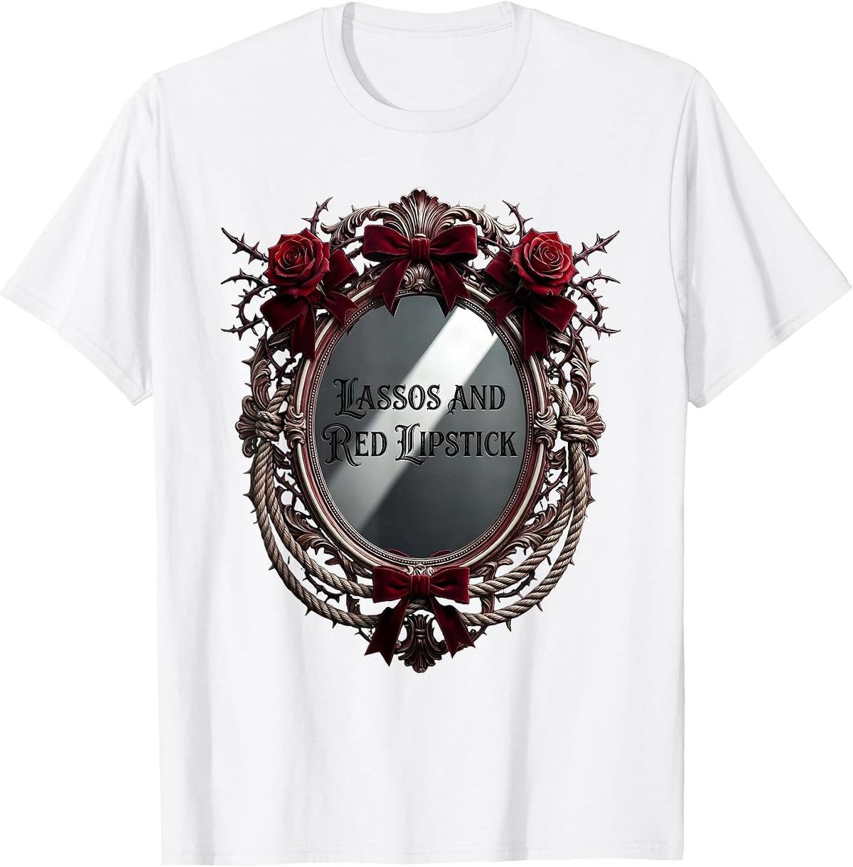 Men's Lassos and Red Lipstick Cowgirl Design T-Shirt - White