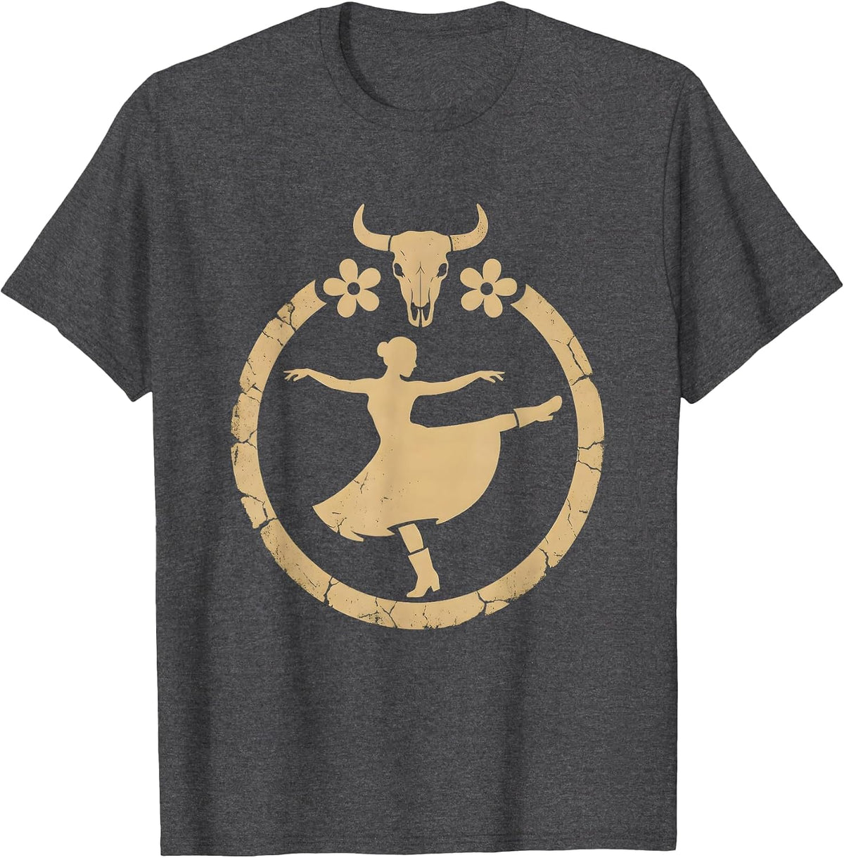 90s Country Two-Step Sundress and Boots Graphic T-Shirt - Dark Heather Grey