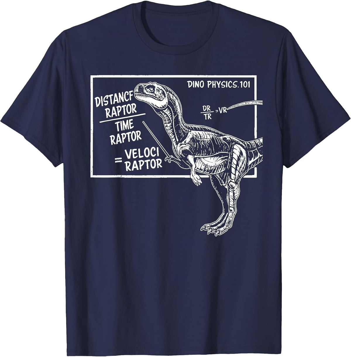 Smart Dinosaur Teacher Science Math Velociraptor Distance T-Shirt - Navy Blue