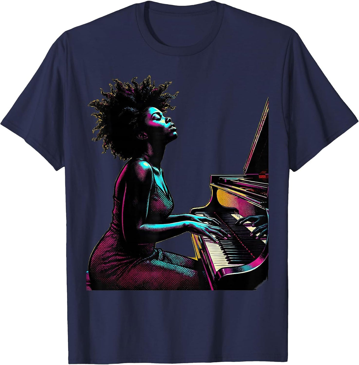 Men's HBCU Grand Piano Player Illustration T-Shirt - Navy Blue