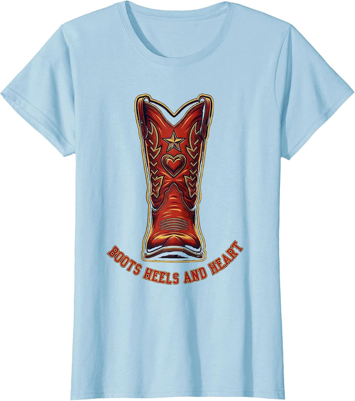 Women's Boots Heels and Heart Western Design T-Shirt - Baby Blue