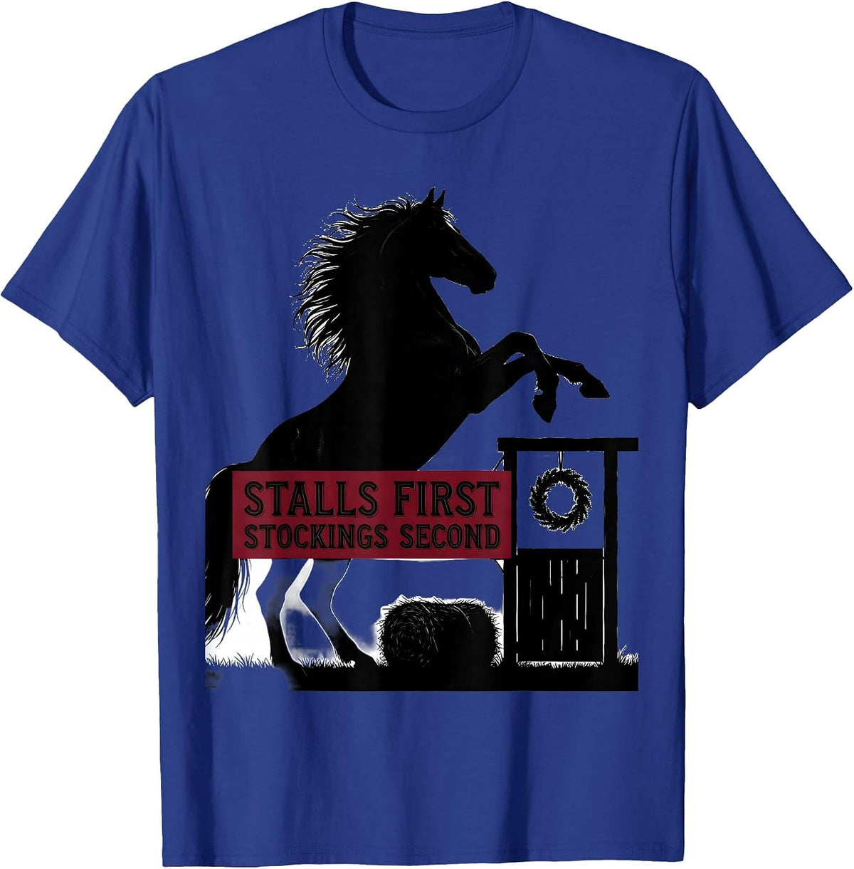 Men's Stalls First Stockings Second Horse Lover Christmas Pajama T-Shirt - Royal Blue