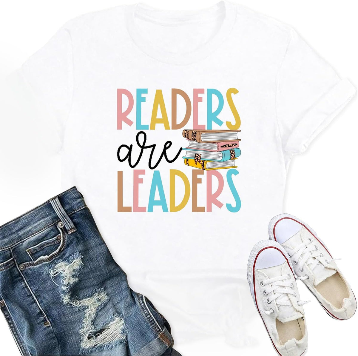 Women's Reading Shirts Readers are Leaders Read Lover Bookworm Tee - White