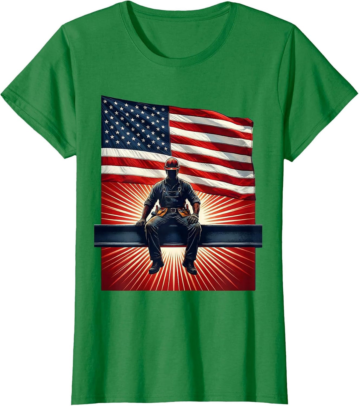 Ironworker Silhouette on Steel Beam Graphic T-Shirt - Kelly Green
