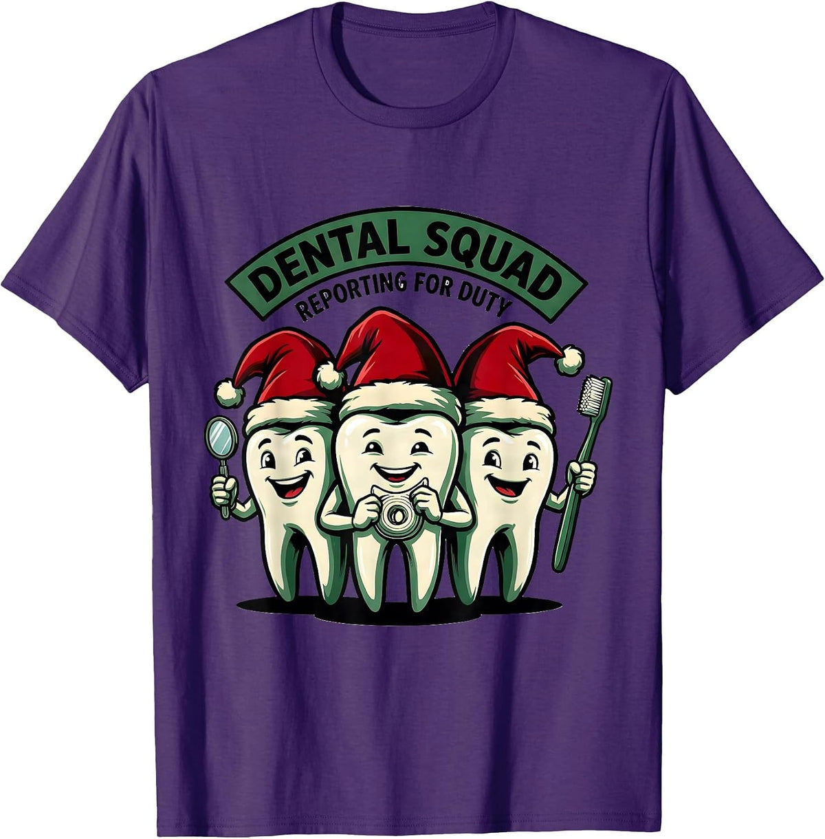 Men's Dental Squad Reporting for Duty Funny Dental Christmas T-Shirt - Purple
