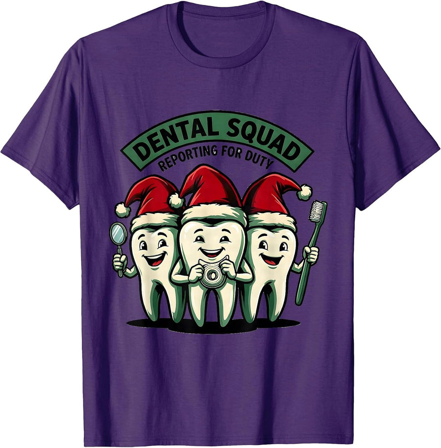Men's Dental Squad Reporting for Duty Funny Dental Christmas T-Shirt - Purple