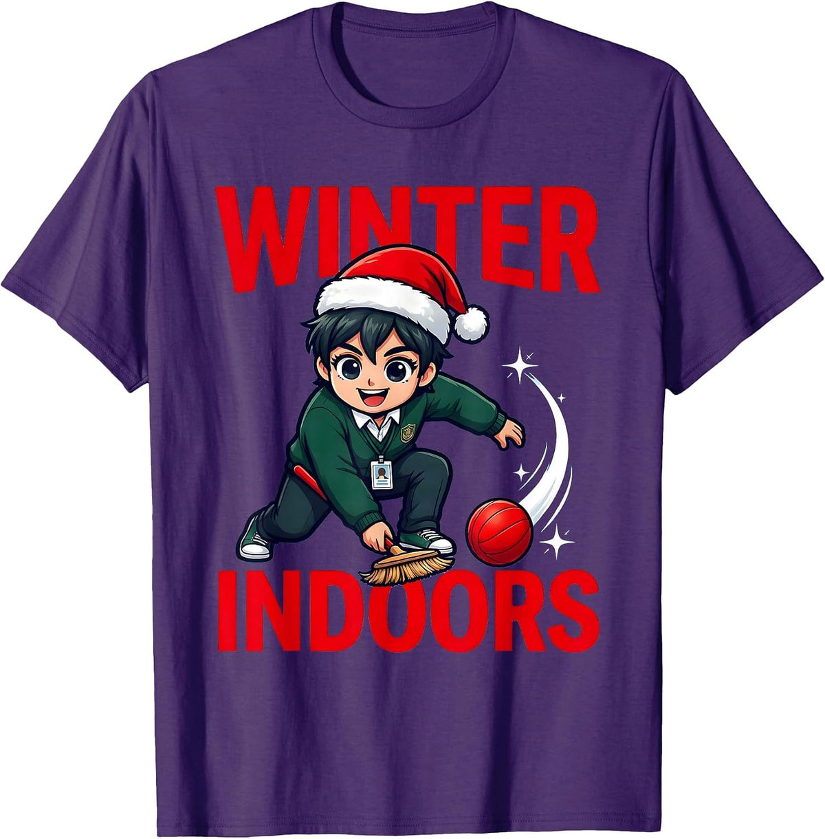 WINTER INDOORS Funny School Staff Christmas T-Shirt - Purple