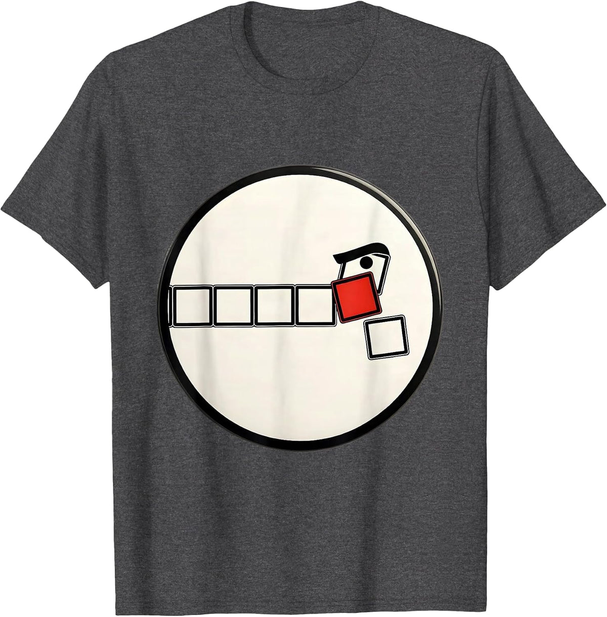 Men's Sealed Circular Badge Dry Raised-Eyebrow Face Science Humor T-Shirt - Dark Heather Grey
