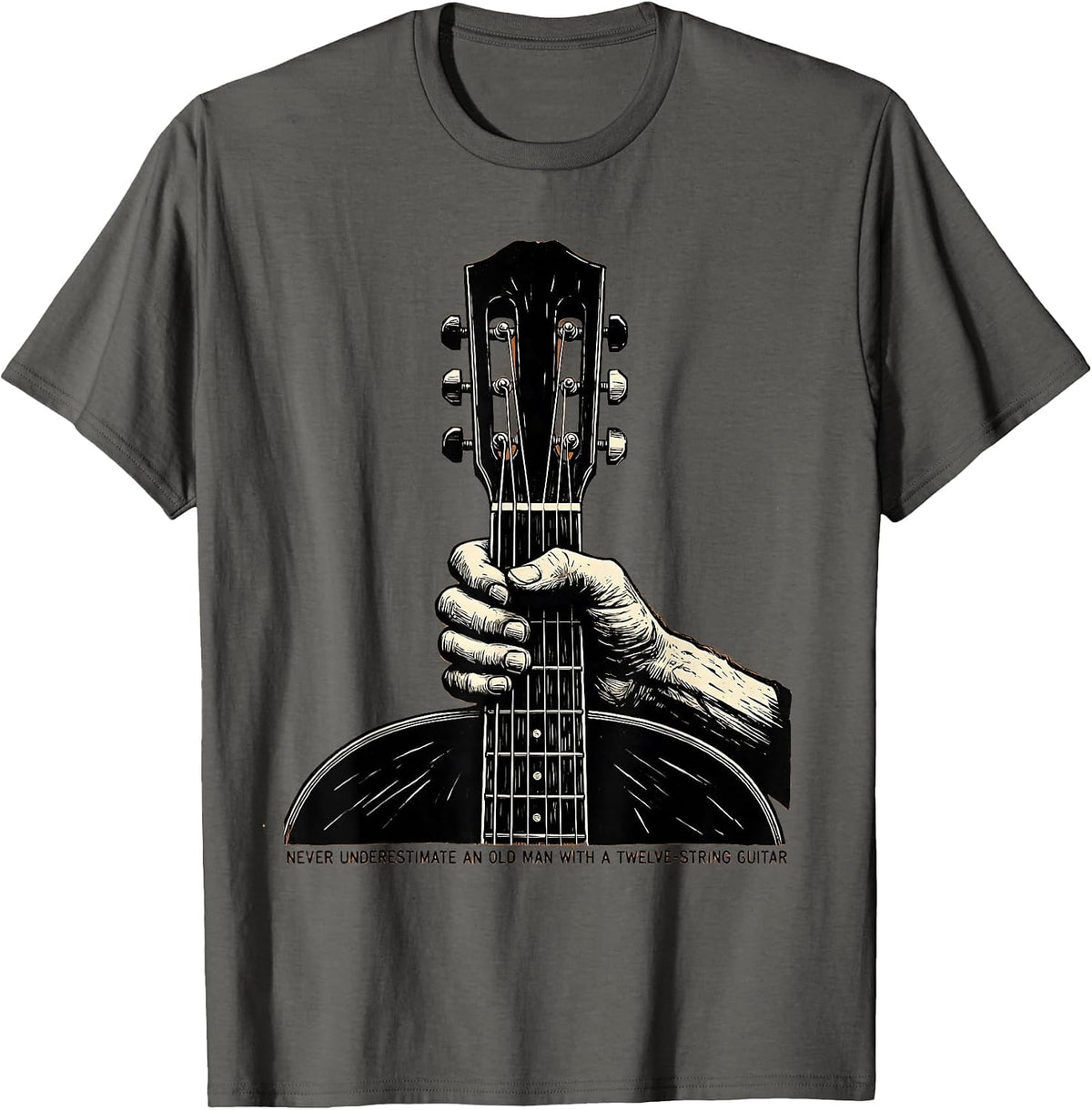 Never Underestimate An Old Man With A Twelve-String Guitar T-Shirt - Asphalt Grey