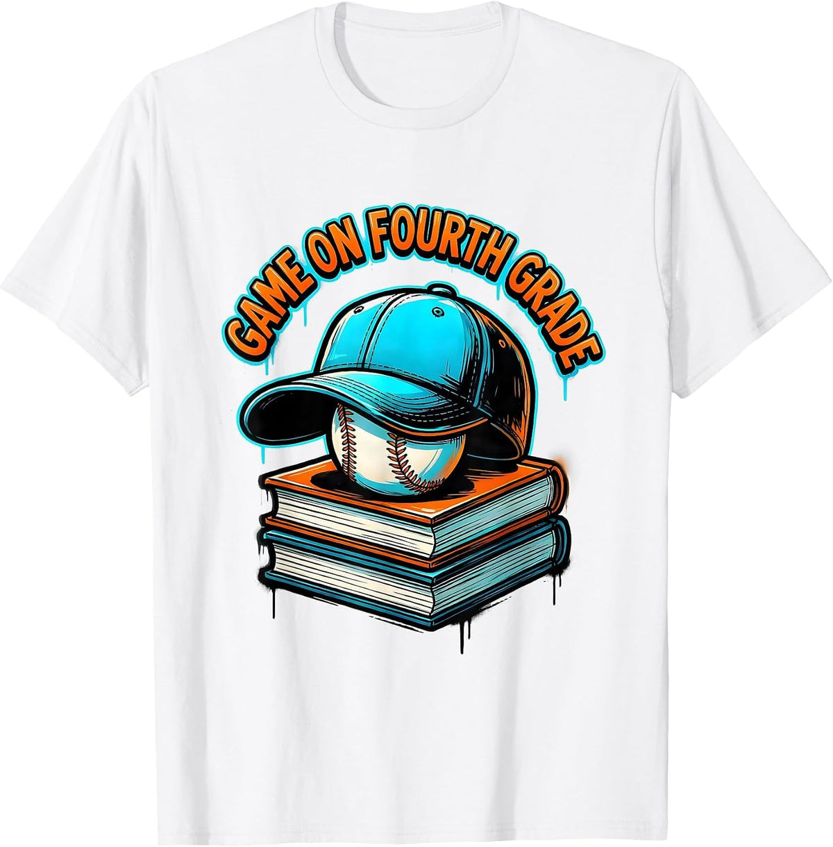 Men's Game On Fourth Grade Back To School Baseball Drip for Boys T-Shirt - White