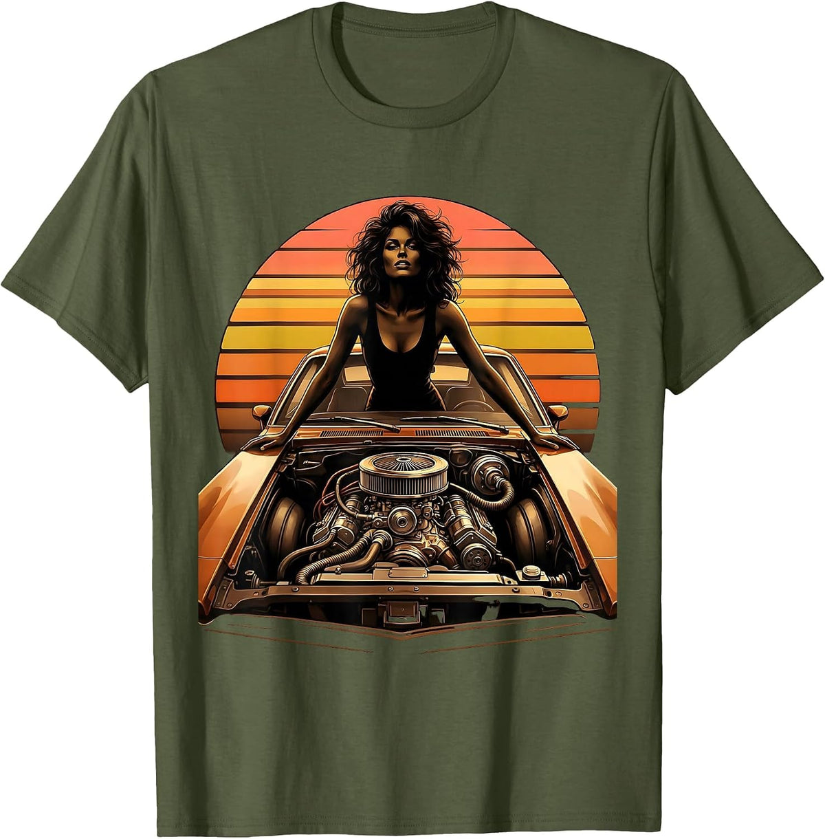 Labor Day Mechanic Illustration Graphic T-Shirt - Olive Green