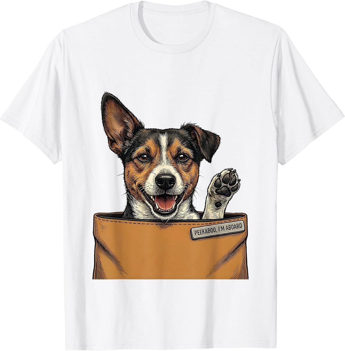 Men's Peekaboo I'm Aboard Funny Jack Russell Terrier Pet Lover T-Shirt - White
