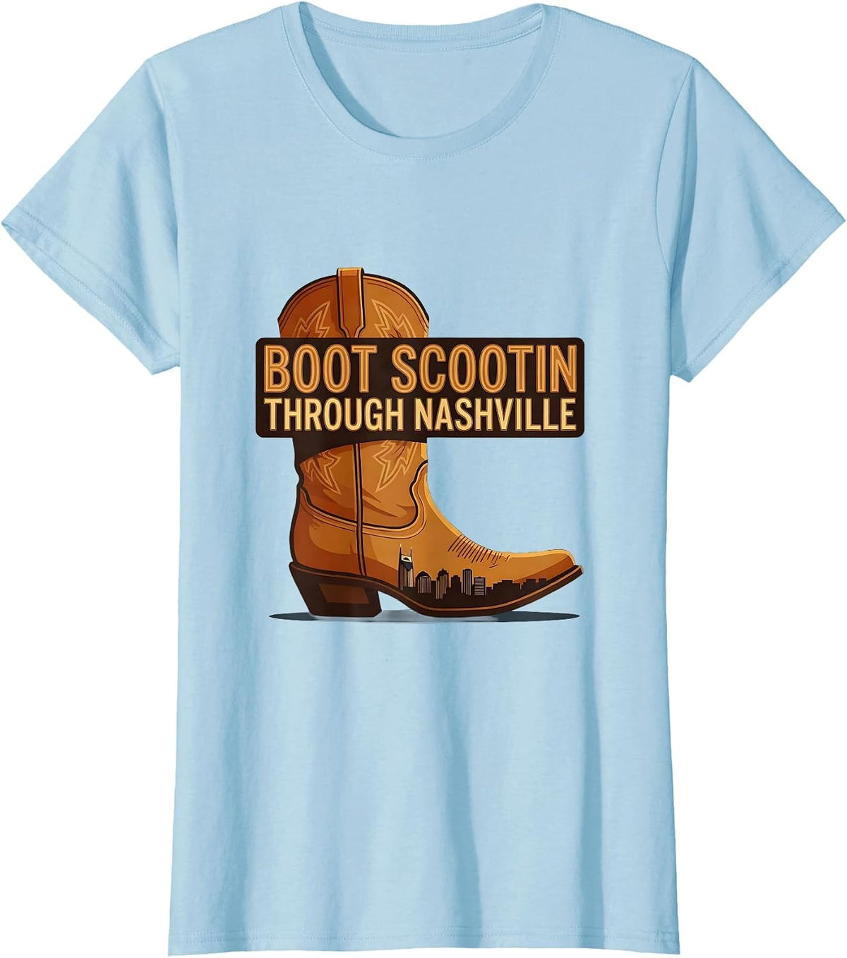 Boot Scootin Through Nashville Graphic Design T-Shirt - Baby Blue