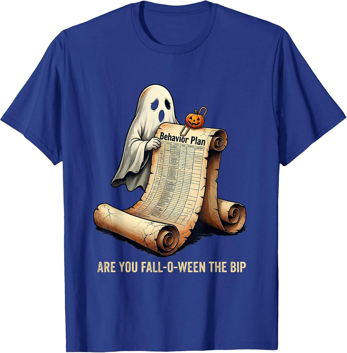 Men's Are You Fall-O-Ween The BIP Distressed Ghost Teacher T-Shirt - Royal Blue
