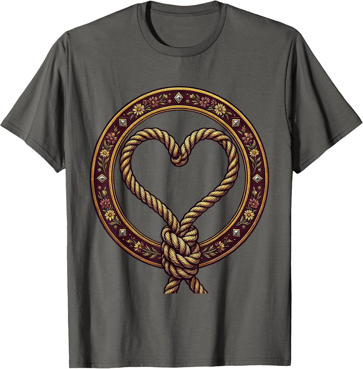 Western Lasso Heart Graphic Tee T-Shirt - Asphalt Grey