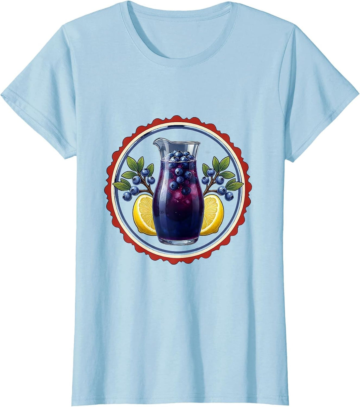 Women's Red White and Blueberries Lemonade Pitcher Graphic T-Shirt - Baby Blue
