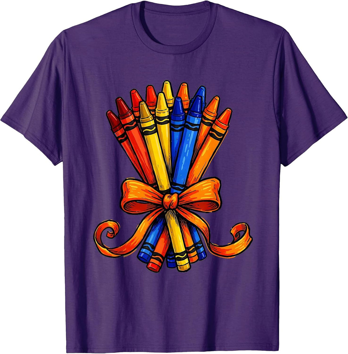 Kindergarten Teacher Crayon Bouquet Graphic T-Shirt - Purple
