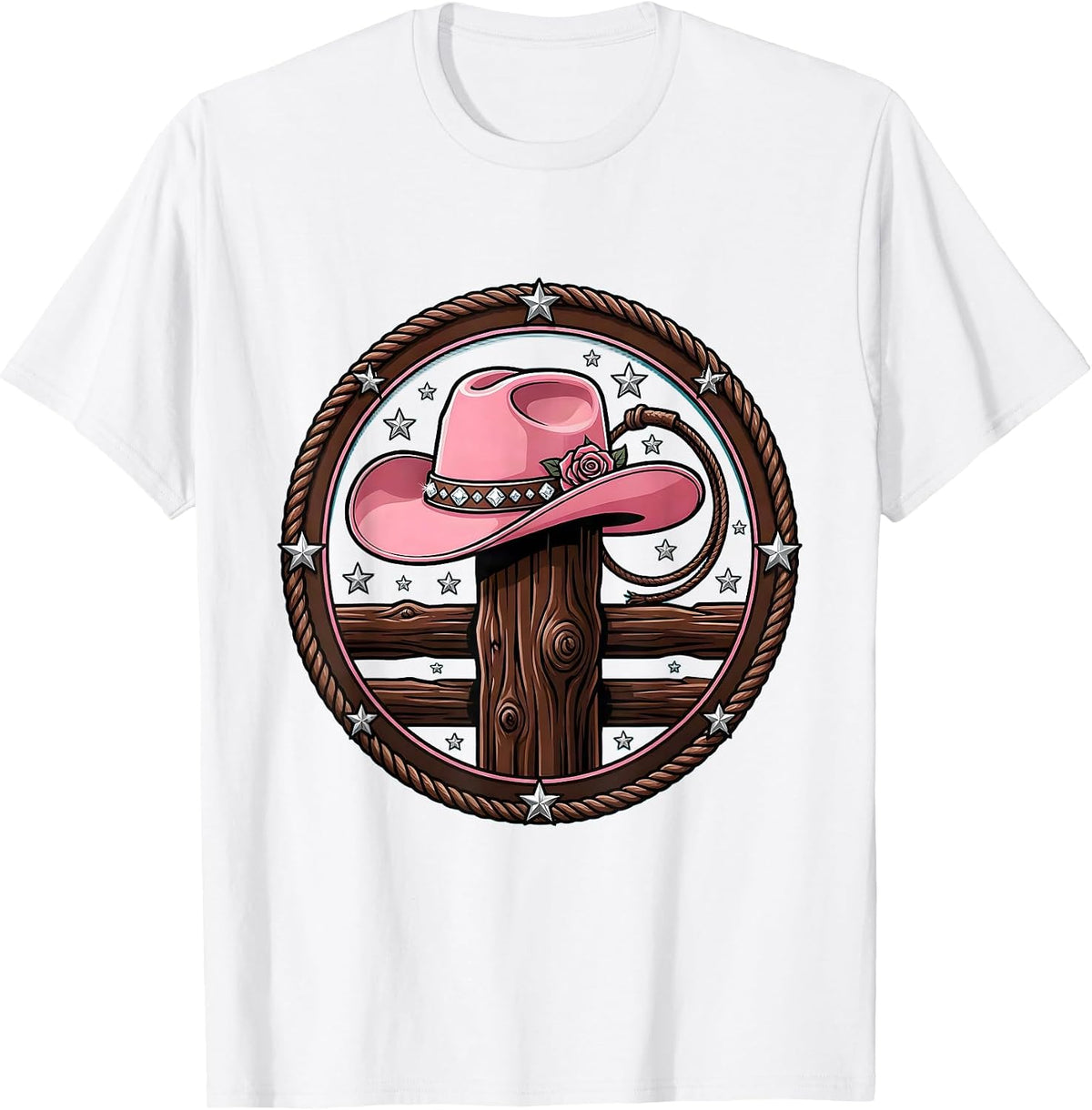 Men's Cowgirl Hat on Fence Post 90s Country Graphic T-Shirt - White