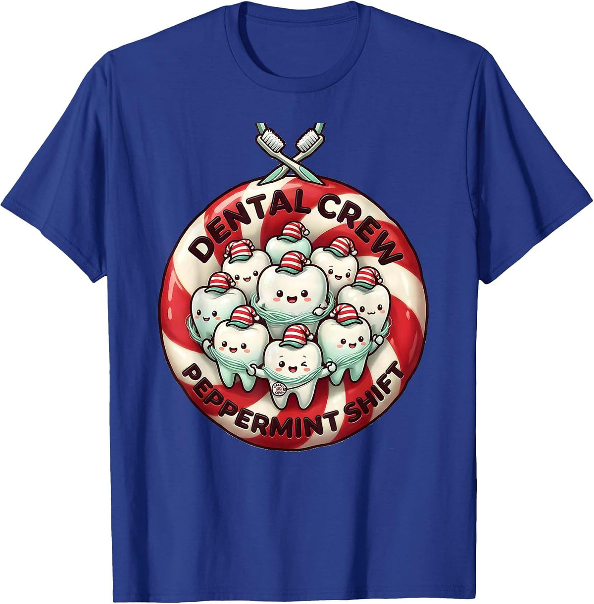 Dental Crew Peppermint Shift Cute Kawaii Dental Team Holiday T-Shirt - Royal Blue