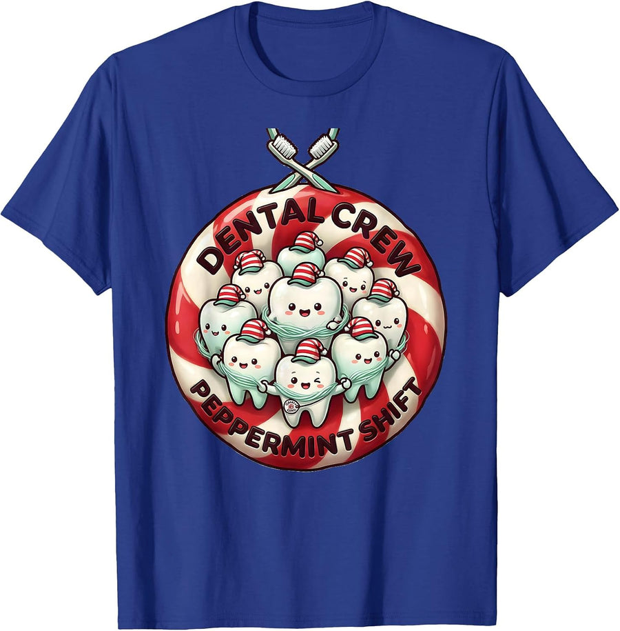 Dental Crew Peppermint Shift Cute Kawaii Dental Team Holiday T-Shirt - Royal Blue