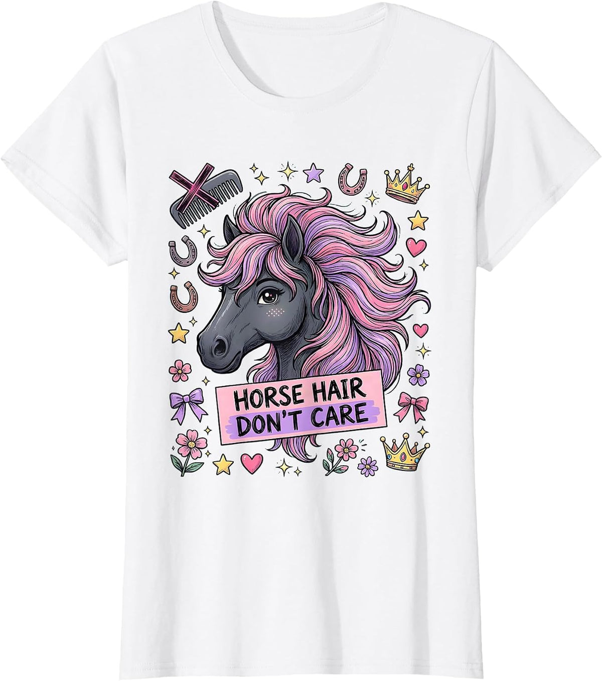 Women's Horse Hair Don't Care Funny Horse Lover Design T-Shirt - White