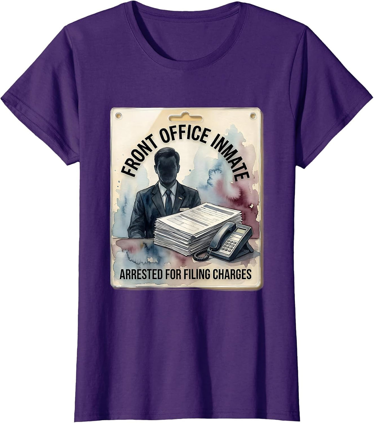 Women's Front Office Inmate Arrested For Filing Charges Funny T-Shirt - Purple