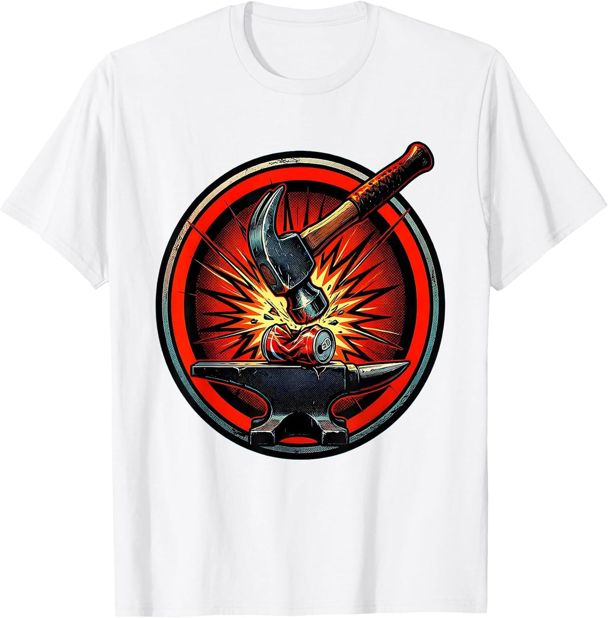 Men's Blacksmith Hammer Pounding Can on Anvil Graphic T-Shirt - White