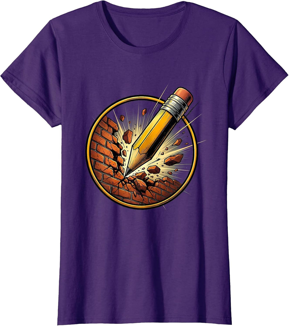 Women's Sped Teacher Pencil Breaking Through Brick Wall T-Shirt - Purple