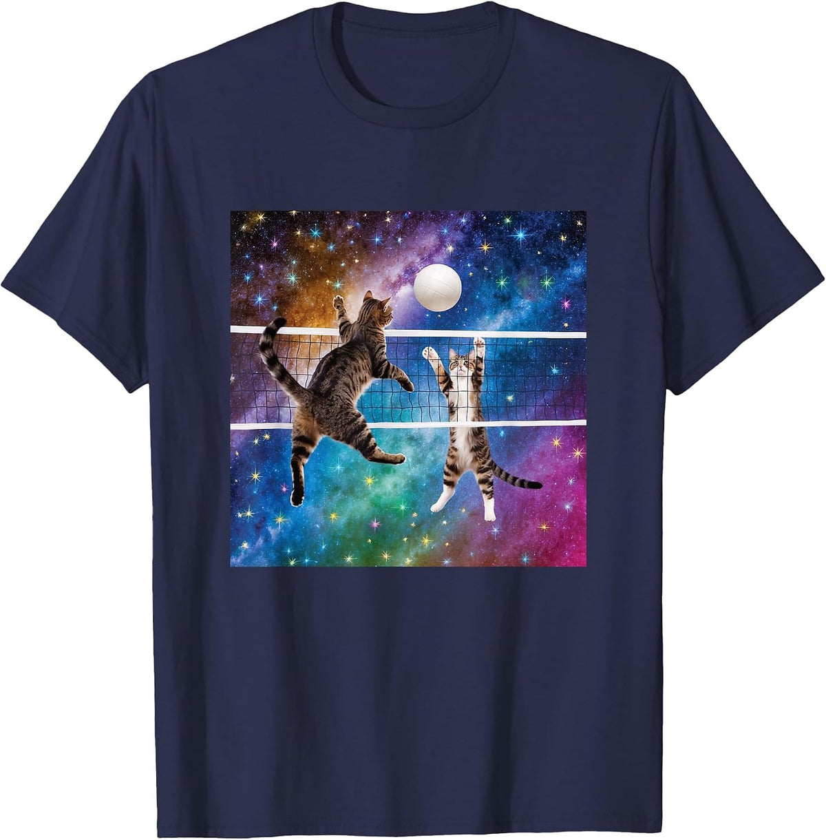 Funny Volleyball Cats Playing T-Shirt - Navy Blue