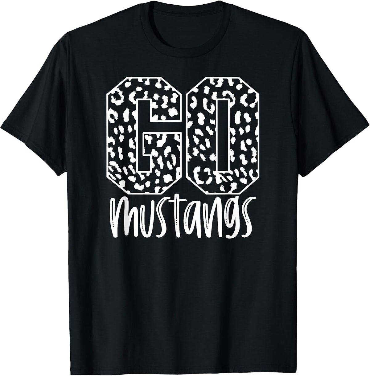 Mustangs Team Mascot School Spirit Game Night Leopard Print T-Shirt - Black