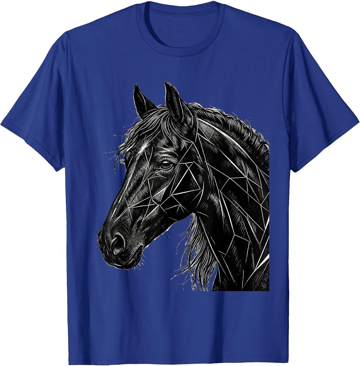 Men's Geometric Horse Head Profile Linework Art T-Shirt - Royal Blue