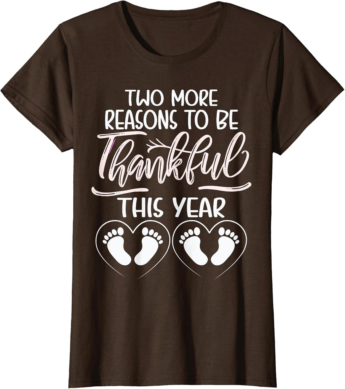 Twin Pregnancy Thanksgiving Baby Announcement Twin Thankful T-Shirt - Brown