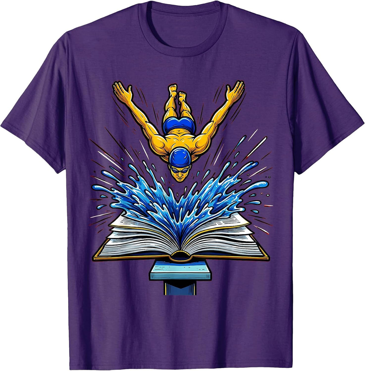 Men's Dive Into Reading Book Lover Graphic Tee T-Shirt - Purple