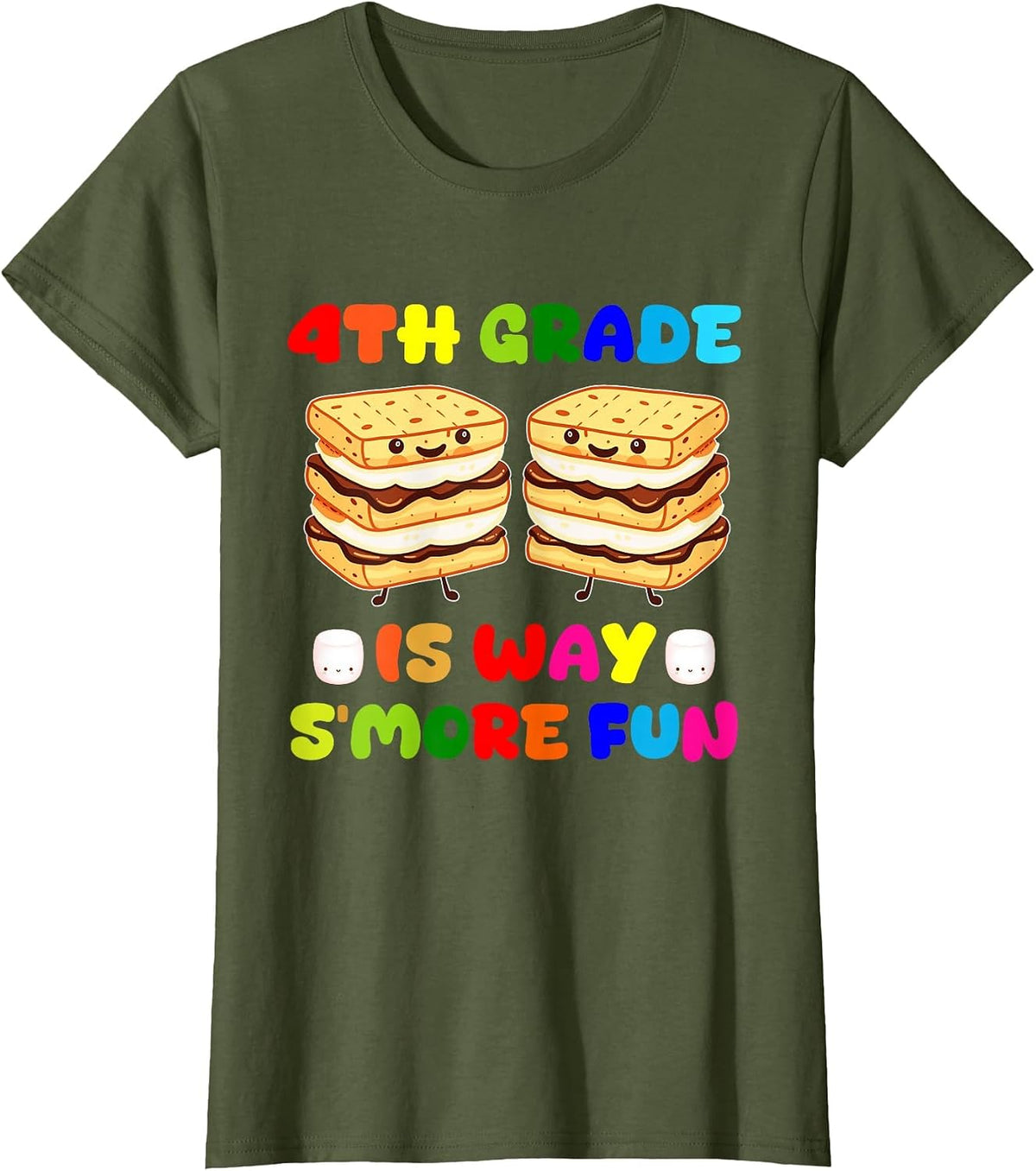 4th Grade is Way S'More Fun Marshmallow Back to School Kids T-Shirt - Olive Green