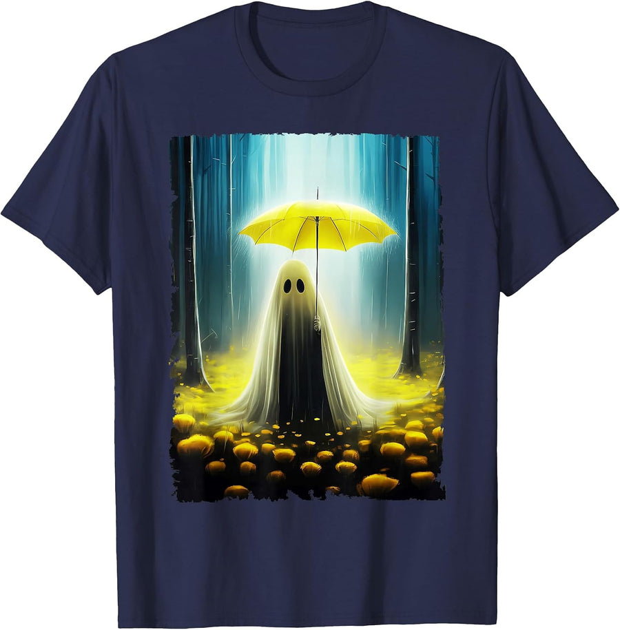 Vintage Floral Ghost Halloween Costume Gothic Ghost Spooky T-Shirt - Navy Blue