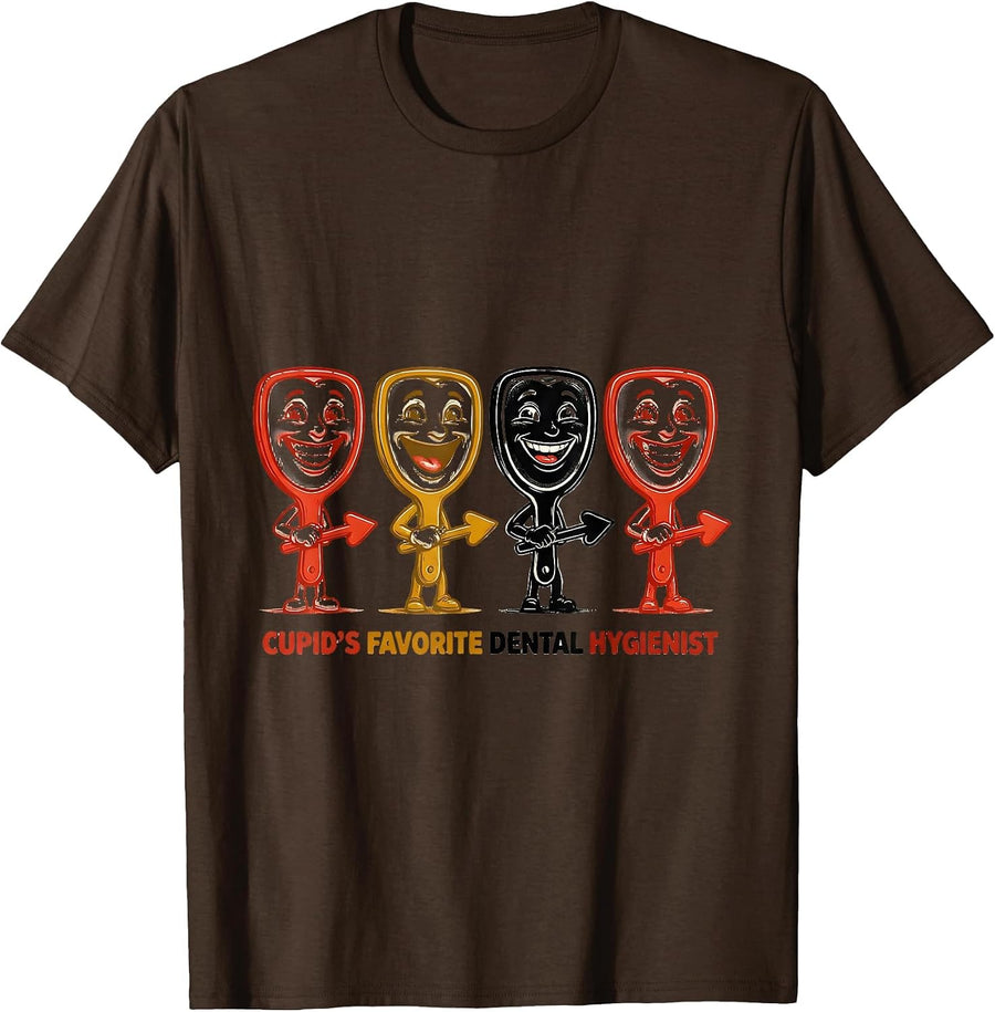 Men's Cupid's Favorite Dental Hygienist Funny Valentine Occupation T-Shirt - Brown