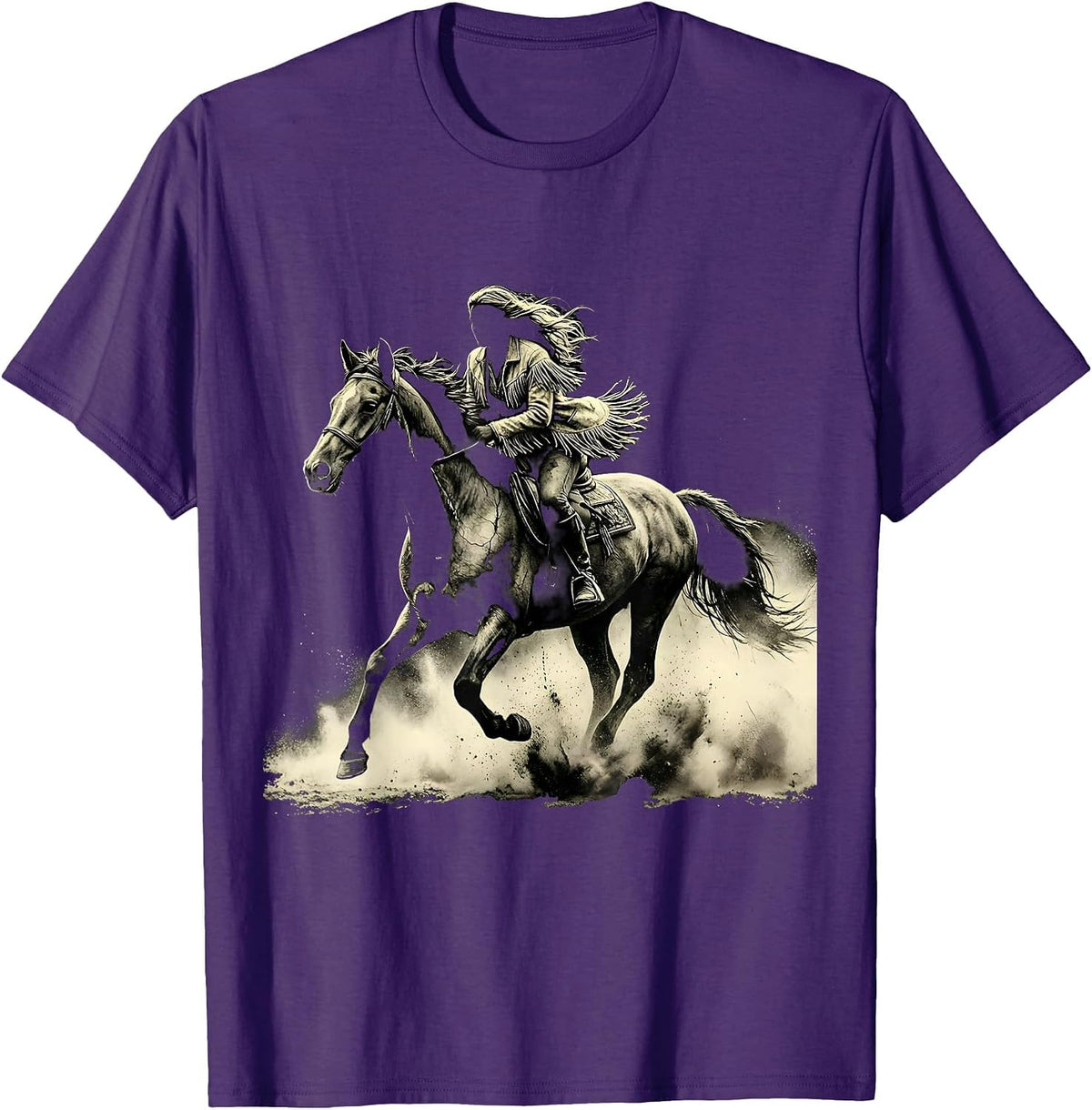 Men's Galloping Horse Desert Dust Rodeo Graphic T-Shirt - Purple