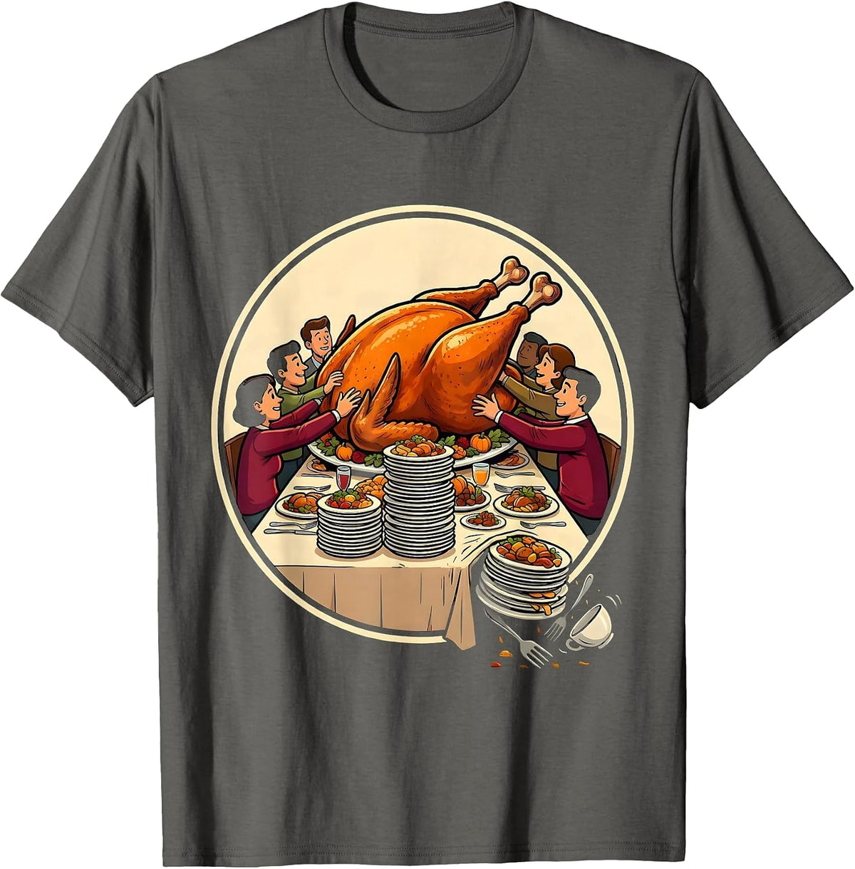 Thanksgiving Turkey Cartoon Family Matching Group Humor T-Shirt - Asphalt Grey