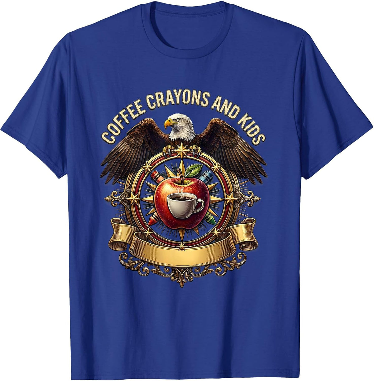 Coffee Crayons And Kids Elementary Teacher Design T-Shirt - Royal Blue