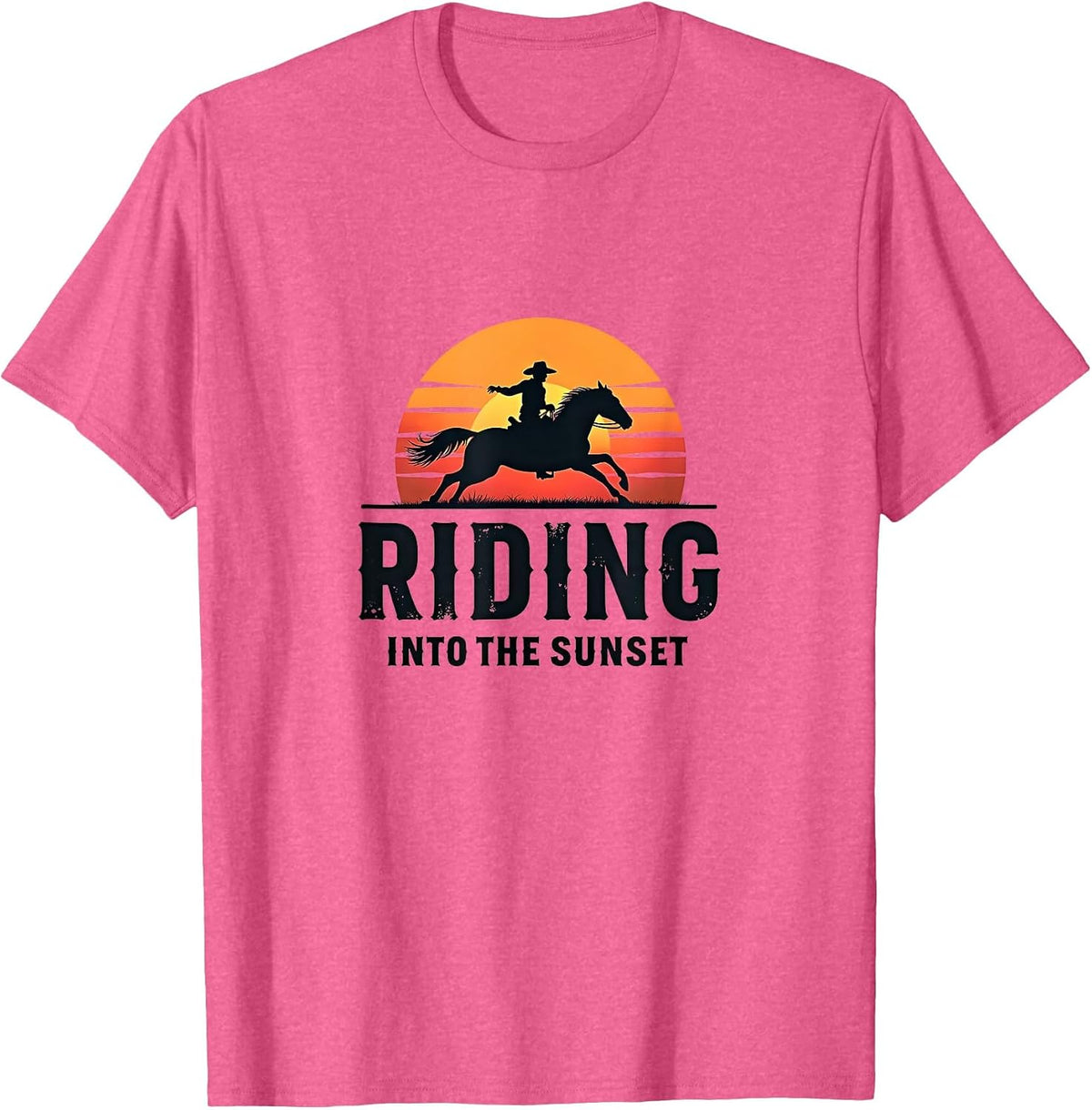 Riding into the Sunset Horse Lover Design T-Shirt - Pink Heather