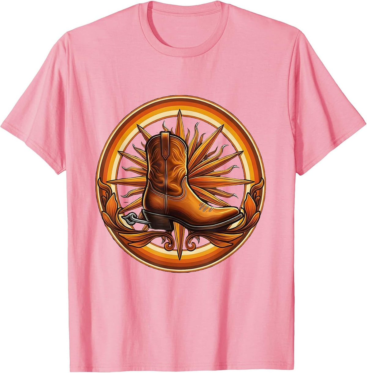 Cowgirl Boot Spur Western Graphic Tee T-Shirt - Pink