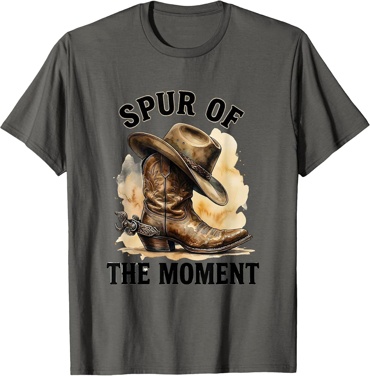 Spur of the Moment Cowboy Western Design T-Shirt - Asphalt Grey