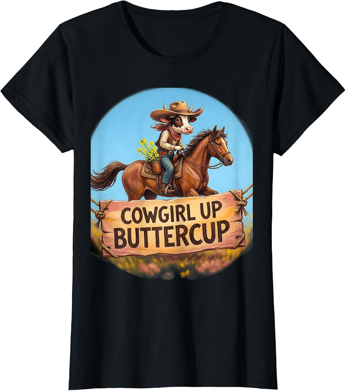 Cowgirl Up Buttercup Western Design T-Shirt - Black